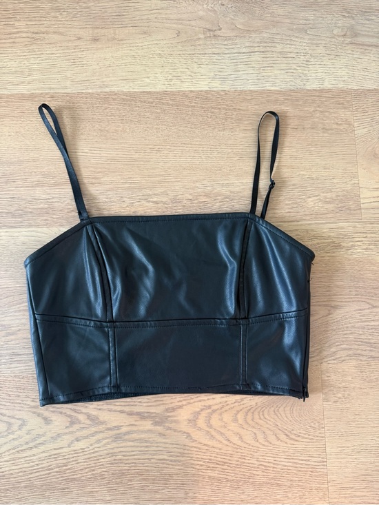Zara Tops - Zara Black Faux Leather Spaghetti Strap Crop Top